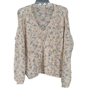Hand-Knit Marled Chunky Sweater | Slouchy Fit V-Neck M/L